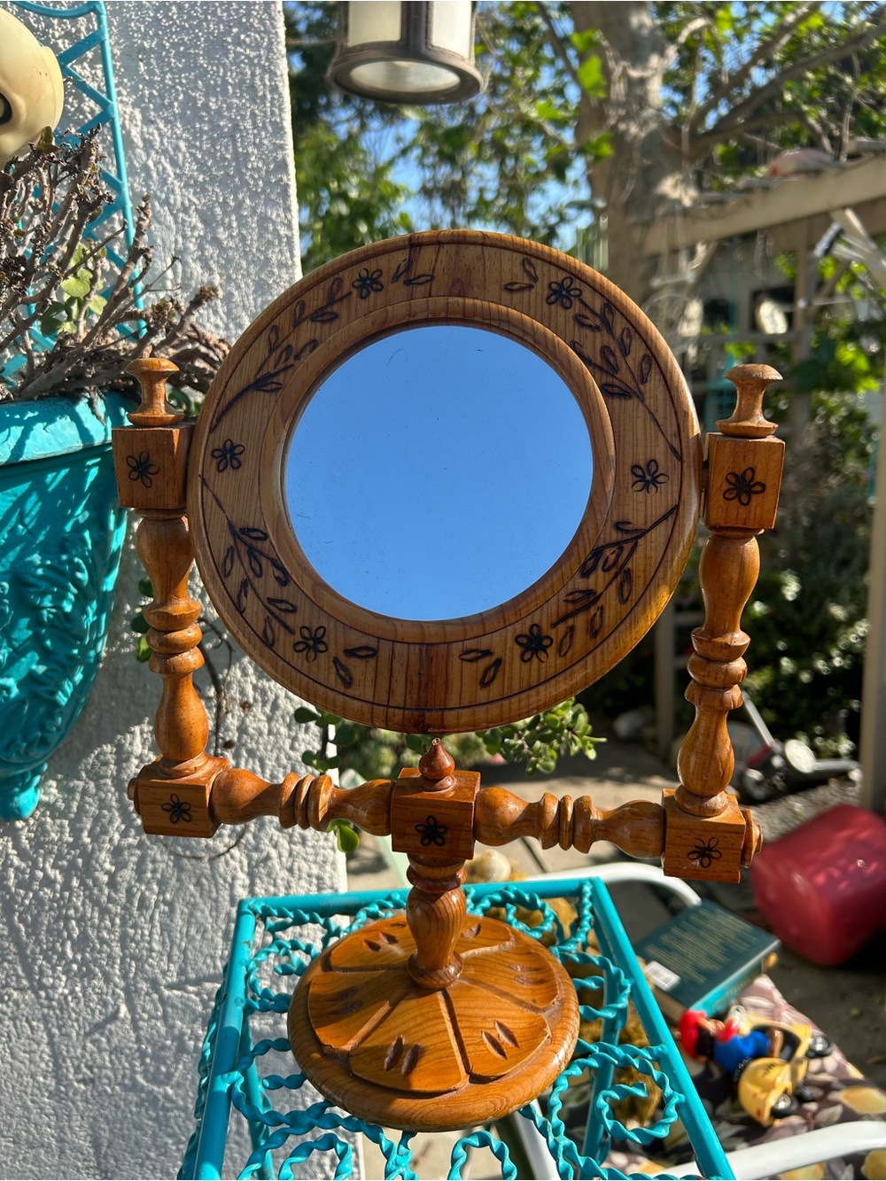 Vintage Wooden Carved Vanity Mirror